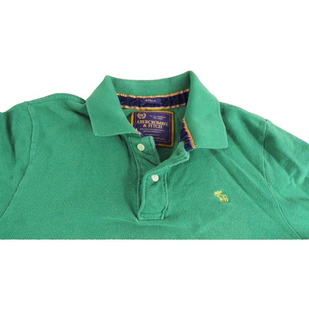 Abercrombie Fitch Men XXL VTG Y2K Muscle Long Sleeve Polo Shirt Green Pique Logo - Picture 4 of 14